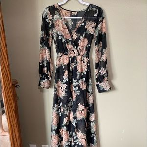 Black Floral Floor Length Dress